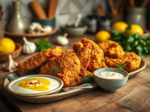 Spiced Fried Chicken Airfryer with Garlic Tahini Sauce