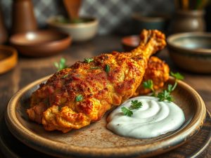 Spiced Fried Chicken Airfryer with Tahini Drizzle